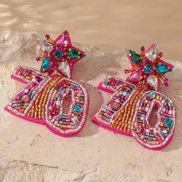 Jewelry - Women’s 70th Birthday Large Beaded Dangle Statement Earrings (NEW & SO CUTE!)